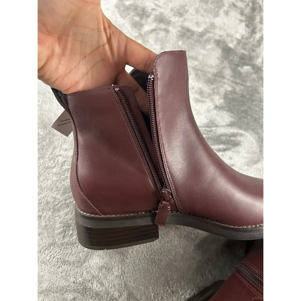 Cole Haan River Chelsea Waterproof Burgundy Leather Ankle Boot Size 9 Never Worn